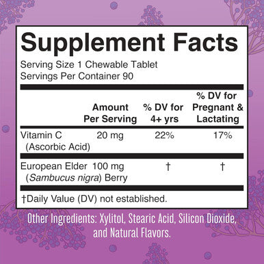 Maryruth Organics Elderberry + Vitamin C Chewable Tablets | Sambucus nigra | Black Elderberry for Immune Support | 3 Month Supply | Gluten | Non-GMO | 90 Servings
