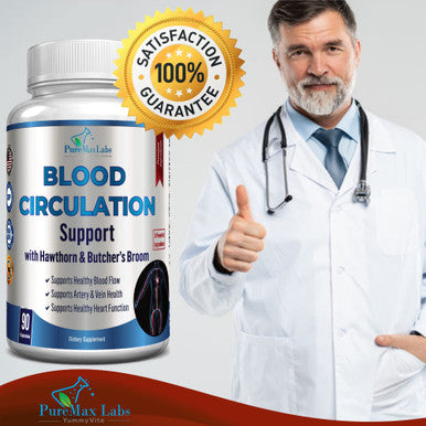 YUMMYVITE Blood Circulation Supplement - With Hawthorn, Butchers Broom, Horse Chestnut, Arginine, Diosmin, Varicose Veins Treatment, Circulation Support - 90 Capsules