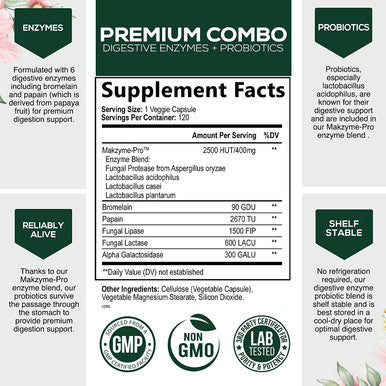 Digestive Enzymes with Probiotics, Bromelain and Papain - Gentle Digestion Support Multi-Enzyme Supplement for Women and Men - Daily Support for Gas, Bloating and Digestion, Non-GMO - 120 Capsules