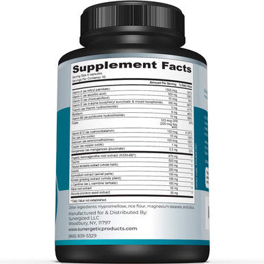 Sunergetic Premium Men S Support Supplement Powerful Multivitamin Supports Energy, Stamina, Endurance & Stress Management With Zinc, Ashwagandha, Maca, L-Carnitine & Vitamins 120 Capsules