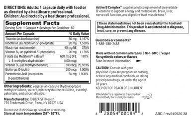 Klaire Labs SFI Health Active B Complex - Methylated Vitamin B Complex with Methyl Folate B12 B6 and More - Support Healthy Energy Brain Liver & Nerve Function 60 Capsules