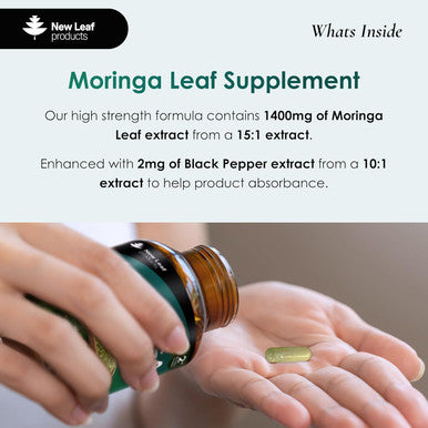 New Leaf Moringa Leaf Capsules High Strength Rosabella Moringa Capsules 2000Mg - Pure Vegan Moringa Capsules Extract and Powder 120 Moringa Capsules Enriched With Black Pepper By Leaf Two Months Supply