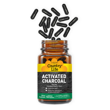 Country Life Activated Charcoal Digestive Aid 260Mg 40 Vegan Capsules Certified Gluten Free Certified Vegan Non-Gmo Verified