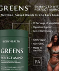 Bodyhealth Perfect Greens Formula (30 Svgs) Daily Superfood Green Apple Smoothie Powder With Vegetables, Fruit, Antioxidants, Prebiotics, Probiotics, Fiber, And Perfectamino Protein