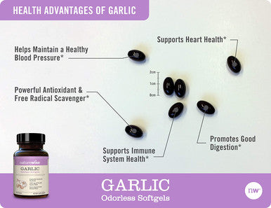 NatureWise Garlic Odorless Softgels 1500mg Support for Cardiovascular Function Immune System Health with Antioxidants Bee Pollen for Everyday Wellness Black 60 Count