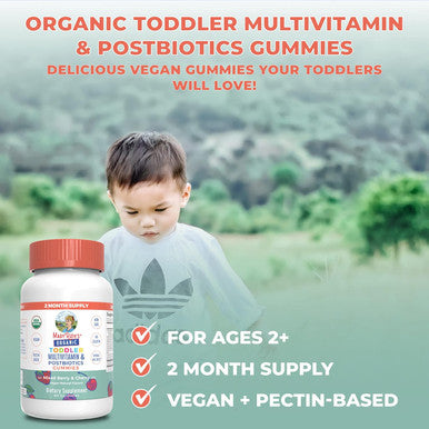 Maryruth Organics Toddler Multivitamin Gummies + Postbiotics | USDA Organic | Vitamins for Kids Ages 2+ | Immune Support | Vitamin C | Vitamin D3 | Vitamin A | Zinc | Vegan | Non-GMO | 60 Servings