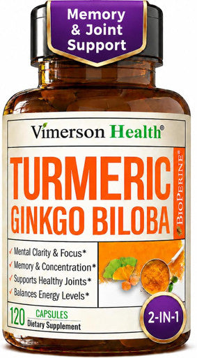 Ginko Biloba Capsules with Ginkgo Biloba 120mg & Organic Turmeric for Joint Support Focus and Brain Health Gingo Biloba Supplement with Black Pepper (Bioperine) for Max Absorption 60 Count