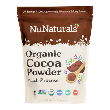 Nunaturals Organic Fair Trade Cocoa Powder Premium Dutch-Process For Drinking and Baking 1 lb