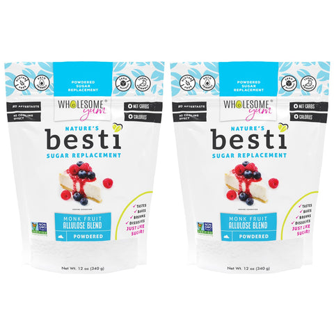 Wholesome Yum Besti Natural Powdered Sugar Substitute - Keto Confectioners Monk Fruit Sweetener Blend With Allulose (No Erythritol) - Non GMO, Zero Carb, Zero Calorie, No Aftertaste (12 oz)