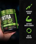 INTRASURGE Intra Workout Energy BCAA Powder 6g BCAA Amino Acids Natural Caffeine 4g Citrulline Malate and More for Muscle Building Strength Endurance Recovery Fruit Punch 20sv