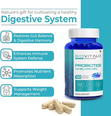 Probiotics Capsules For Men & Women With 10 Billion Cfu Dietary Supplement Supports Digestive Health & Metabolism Promotes Body Immunity - 60 Veg Capsules