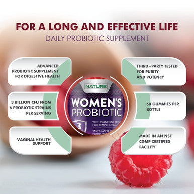 Built Nature Built By Nature Probiotics For Women Gummies 3 Billion Cfu, 6 Probiotic Strains With Cranberry Supplement, Digestive, Immune, Vaginal & Urinary Health, Shelf Stable, 60 Gummy