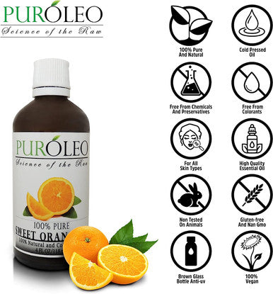 PUROLEO Sweet Orange Essential Oil, 4oz (Large Bottle) - 100% Pure Natural for Aromatherapy Diffuser