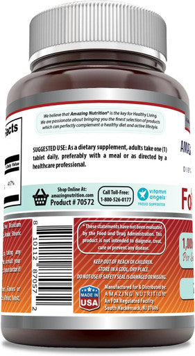 Amazing Nutrition Formulas Folic Acid 1000 mcg (1 mg) Tablets Supplement | Vitamin B9 | Non-GMO | Gluten | Made in USA (240 Count | 3 Pack)