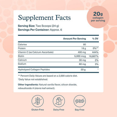 Youtheory Collagen Powder - Premium Collagen Supplement with Vitamin C & Biotin - Supports Healthy Hair, Nails, Skin & Joints* - Dairy, Soy & Gluten Free - Vanilla, 4.7 oz