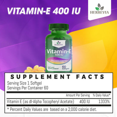 Herbevia Vitamin E 400 IU Antioxidant Supplement ÃƒÂ¢Ã¢â€šÂ¬Ã¢â‚¬Å“ For Skin Men & Women Supports Reproductive Health & Oxidative Cell Health Organic & No Side Effects Halal Certified GMO-Free 60 Softgels