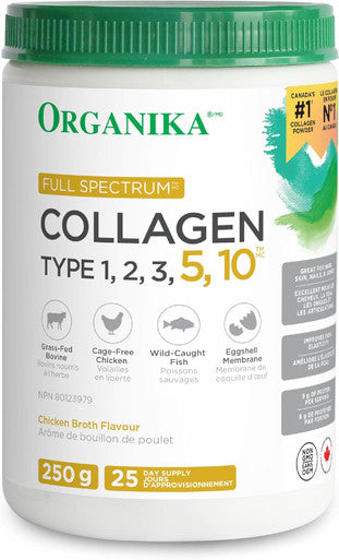 Organika Full Spectrum Collagen - Type 1,2,3,5,10 - Complete Collagen Naturally Containing Hyaluronic Acid And Elastin For Increased Hair, Skin, Nail, Joints, And Muscle Benefits - 250G, 25 Servings
