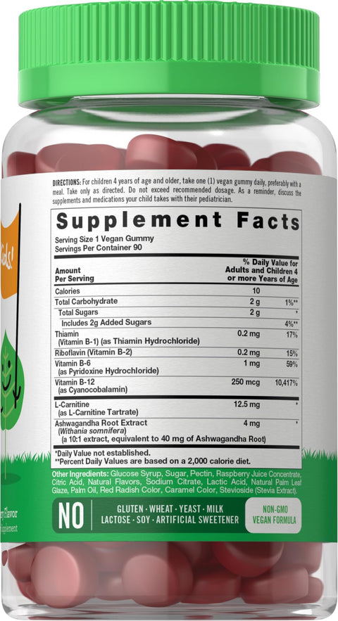 Carlyle Kids B Complex Gummies 90 Count with Vitamin B1 B2 B6 B12 and Ashwagandha Extract Peach Raspberry Flavor Vegan NonGMO and Gluten Free Supplement Lil' Sprouts