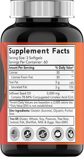 CLA 3000 Supplement (180 Softgels - 3000 mg) | Conjugated Linoleic Acid from Safflower Oil | CLA Pills for Women & Men | Support Your Diet & Weight Goals* | Omega-6 Fatty Acids | by TNVitamins