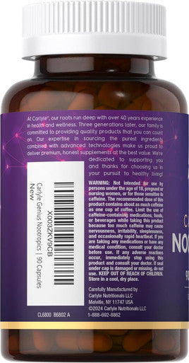 Carlyle Nootropic Supplement | 90 Capsules | with B12 Guarana & More | Non-GMO & Gluten