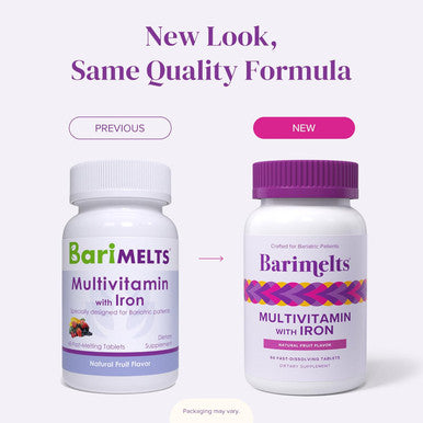 Barimelts Bariatric Multivitamin With Iron, 60 Fast-Dissolving Tablets (1-Month Supply), Sugar- Bariatric Vitamins For Women, Natural Fruit FlavorÃƒÂ¢Ã¢â€šÂ¬Ã¢â‚¬Â¹