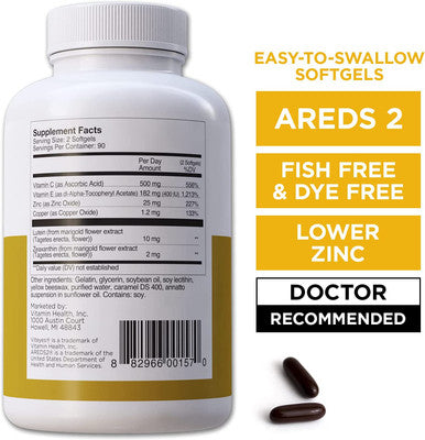 Viteyes AREDS 2 Classic Macular Health Formula Softgels Eye Health Vitamin for Vision Protection Lower Zinc Eye Vitamins Macular Vitamins BetaCarotene 180 Softgels