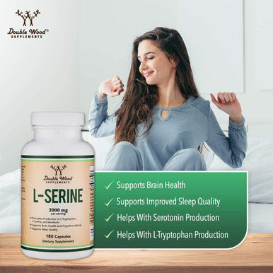 LSerine Capsules Third Party Tested 2000mg Servings Used in Clinical Study 180 Count 500mg per Capsule Amino Acid for Serotonin Production and Brain Support by Double Wood Supplements