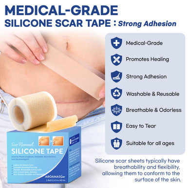 Aroamas Scar Silicone Scar Sheets Silicone Scar Tape 1.6"X60" For Softening And Flattening Scars, C-Section, Keloid, Surgery Reusable & Washable Painless Removal 3-4 Month Supply