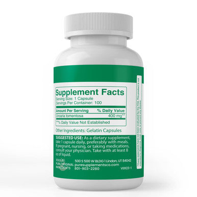 PURE ORIGINAL INGREDIENTS Cat'S Claw Bark, (100 Capsules) Always Pure, No Additives Or Fillers, Lab Verified