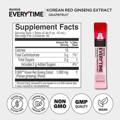 Jung Kwan Jang Korean Red Ginseng Extract Everytime Grapefruit 1000Mg | Ginseng Supplement Enegy Supplement Korean Food | Caffeine Free Gluten Free Boost Energy Antioxidant | 60 Count
