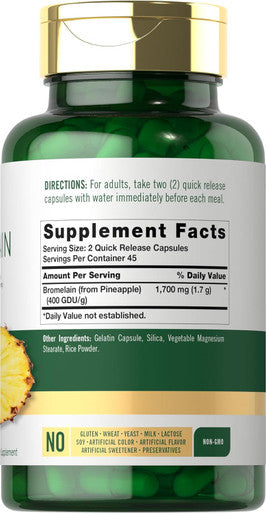 Carlyle Bromelain 1700 mg | 90 Capsules | Pineapple Enzyme Supplement | Non-GMO and Gluten