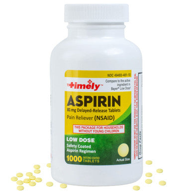 TIME-CAP LABS, INC. Timely - Low Dose Aspirin 81Mg - 1000 Tablets - Compared To The Active Ingredient In Bayer Low Dose - Enteric Coated Low Strength - Pain Reliever For Minor Aches And Pains, Fever Reducer - Made In Usa