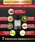 3 Months Supply Milk Thistle Capsules 10250 mg Supports Healthy Liver Function High Potency with Beet Root Cissus Punarnava