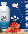 Best Nest Wellness Kids Liquid Multivitamin: Methylated Vitamins Whole Food Vegan B12 Gluten- Non-GMO Methylfolate Daily Liquid Vitamins for Kids with Immune Support -Strawberry Flavor 16oz