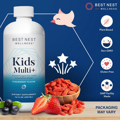Best Nest Wellness Kids Liquid Multivitamin: Methylated Vitamins Whole Food Vegan B12 Gluten- Non-GMO Methylfolate Daily Liquid Vitamins for Kids with Immune Support -Strawberry Flavor 16oz