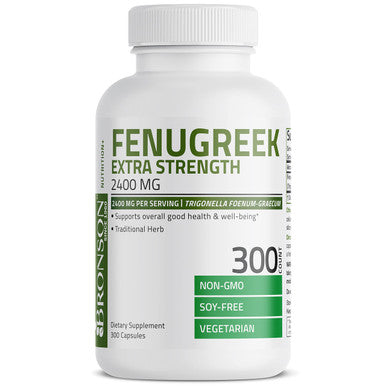 Bronson Fenugreek Seed Powder Capsules Extra Strength 2400mg , Trigonella Foenum-Graecum, Non-GMO, Soy-Free, Vegetarian, 300 Capsules