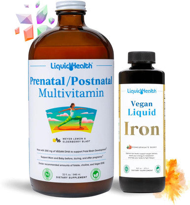 Liquidhealth Prenatal Baby Booster Pregnancy Vitamin Bundle - Vegan Women's Prenatal Multivitamin with SunActive & Ferrochel Iron Folate Whole Foods