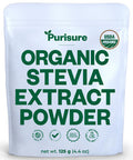 Purisure Organic Stevia Concentrated Powder 125G Organic Pure Stevia Powder No Fillers No Artificial Sweeteners No Aftertaste Zero Calorie Stevia Sweetener Stevia Sugar Substitute 4.4 Oz 846 Servings