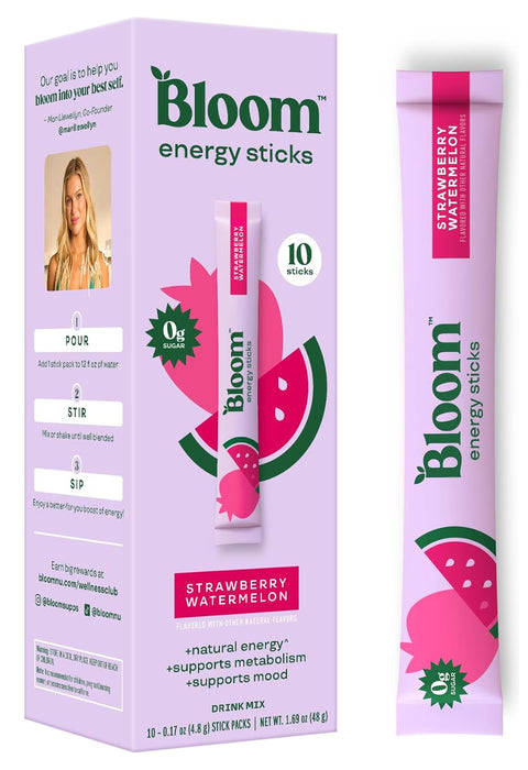 Bloom Nutrition Energy Drink Powder Packets, Sugar Free Energy Drink Mix with L-Theanine, B Vitamins & Natural Caffeine, On the Go Powder Sticks for Natural Energy, 10 Calories (10 Pouches (Pack of 1), Peach Mango)