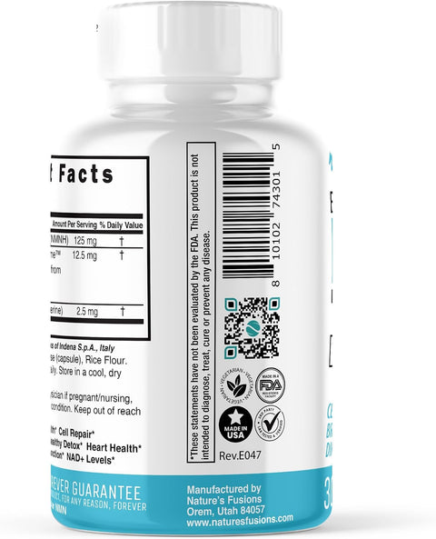 Natures Fusions NMNH (NMN Supplement Alternative) (Dihydronicotinamide Mononucleotide) 125mg 25 Times More Effective Than NR and NAD+ Boost NAD+ by up to 10 Times 30 Count (30 Servings)