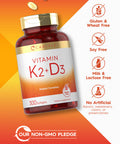 Carlyle Vitamin K2 And D3 Supplement | 300 Softgels | 200Mcg K2 Mk7 & 250Mcg D3 | Non-Gmo, Gluten Free