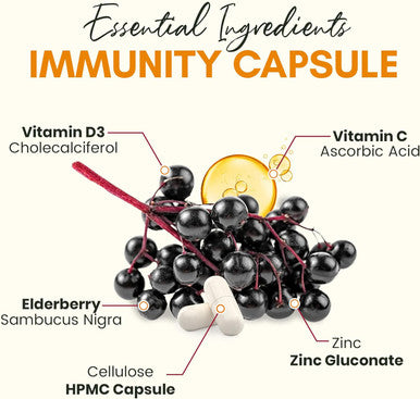 Immune Support Supplement, Elderberry Capsules With Vitamin D3, Vitamin C And Zinc For Immune Support, Immune Boosters For Adults