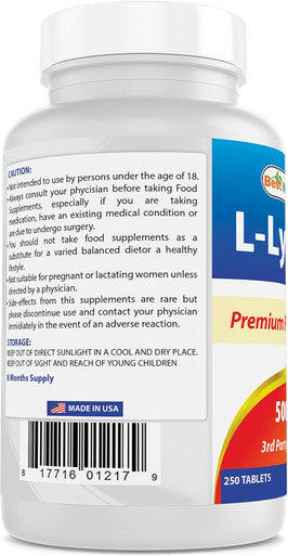 Best Naturals L-Lysine 500 mg 250 Tablets