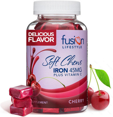 Chewable Iron Supplement For Women and Men Cherry Flavor Iron Vitamin C Soft Chew For Max Absorption Iron As Ferrous Fumarate Ideal For Anemia And Iron Deficiency 2 Month Supply