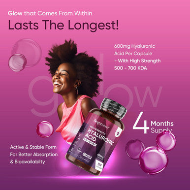 Weightworld Hyaluronic Acid Supplement 600mg (500-700 KDA) - 120 Vegan Triple Strength Hyaluronic Acid Capsules - 4 Month Supply - Natural Skin Hair & Joint Supplement for Women & Men - Superior Absorption