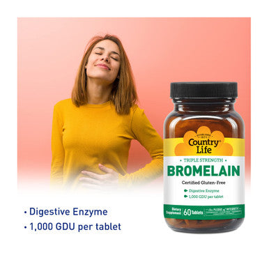 Country Life Bromelain Triple Strength Digestive Enzyme 60 Tablets Certified Gluten Free Certified Vegan Certified Halal Non-Gmo Verified