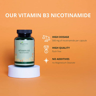 Vitamin B3 Nicotinamide VegaveroÃƒâ€šÃ‚Â® | 500 mg | Flush Free Niacinamide | NO ADDITIVES | 180 Vegan Capsules