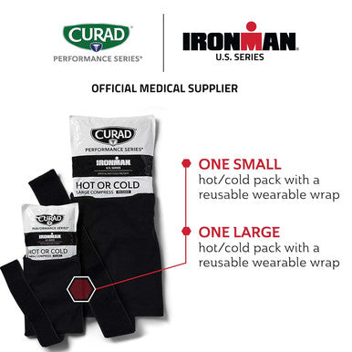 Curad Ironman Hot or Cold Therapeutic Combo Packs with Wrap Reusable Hot or Cold Compress Packs for Injuries Combo Pack Includes Small and Large 2 Count