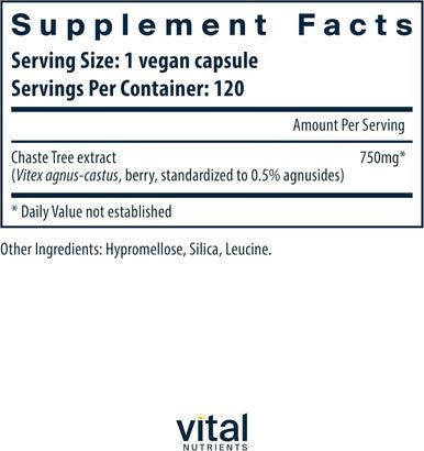 Vital Nutrients Vitex 750 | 750mg Chaste Tree Berry Extract | Support for Hormone Fertility and Menstrual Cycle Balance | Gluten Dairy Soy | Non-GMO | 120 Capsules