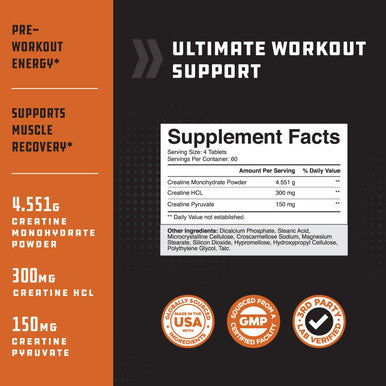 Natures Craft High Strength Tri Phase Creatine Pills - Muscle Mass Gainer and Muscle Recovery Creatine HCL Pyruvate and Creatine Monohydrate Pills-Optimal Muscle Builder Creatine Supplement for Men and Women-240ct